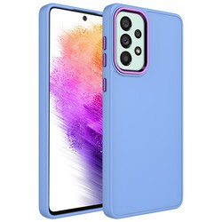 Galaxy A73 Kılıf Metal Çerçeve ve Buton Tasarımlı Silikon Zore Luna Kapak Lila