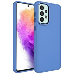 Galaxy A73 Kılıf Metal Çerçeve ve Buton Tasarımlı Silikon Zore Luna Kapak Lavendery Gray