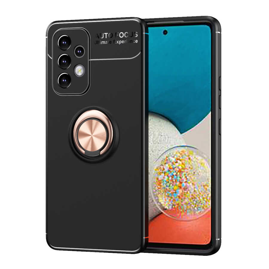 Galaxy A73 Kılıf Zore Ravel Silikon Kapak - Siyah-Rose Gold