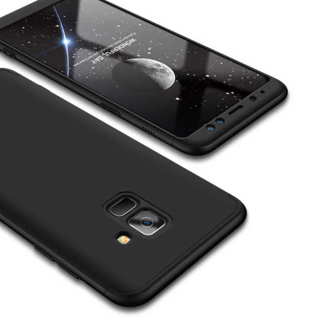 Galaxy A8 2018 Kılıf Zore 360 3 Parçalı Rubber Kapak - Siyah