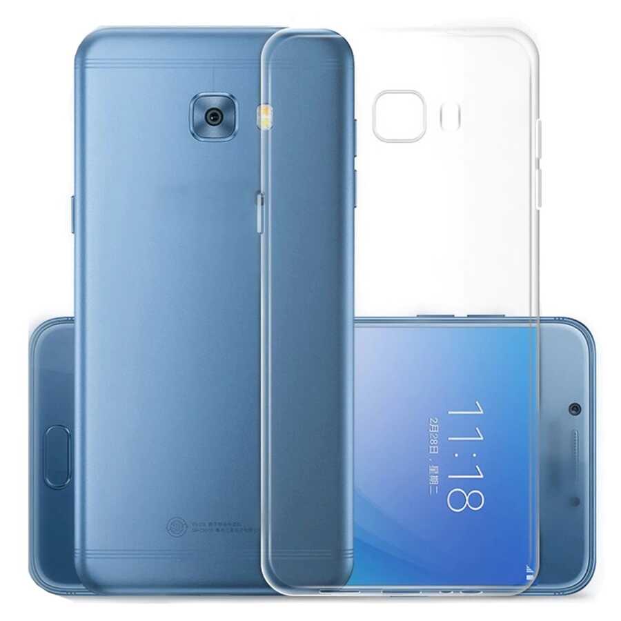 Galaxy C7 Kılıf Zore Kamera Korumalı Süper Silikon Kapak - Renksiz