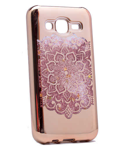 Galaxy J5 2016 Kılıf Zore Lazer Çiçekli Sıvılı Silikon - Gold