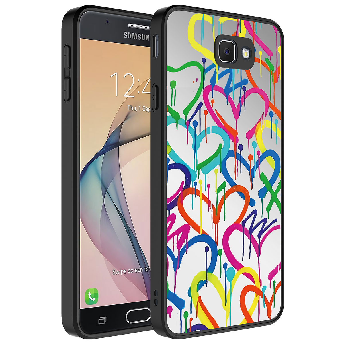Galaxy J7 Prime Kılıf Aynalı Desenli Kamera Korumalı Parlak Zore Mirror Kapak - Kalp