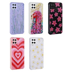Galaxy M12 Case Glittery Patterned Camera Protected Shiny Zore Popy Cover - 6