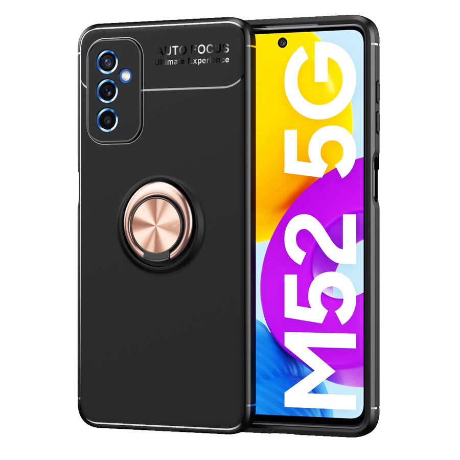 Galaxy M52 Kılıf Zore Ravel Silikon Kapak - Siyah-Rose Gold