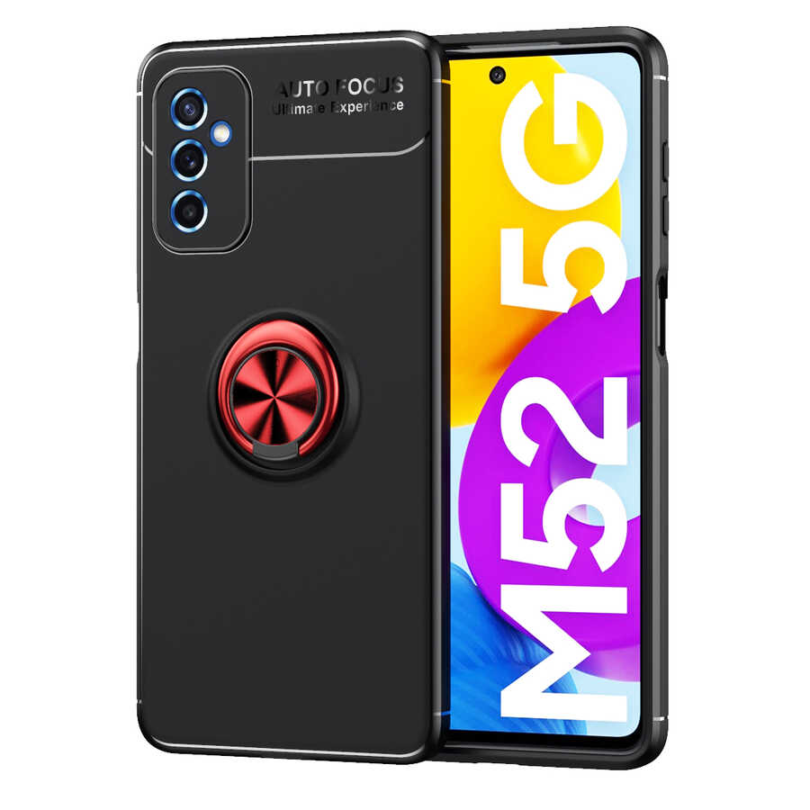 Galaxy M52 Kılıf Zore Ravel Silikon Kapak - Siyah-Kırmızı