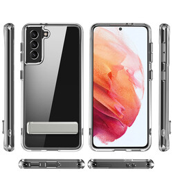 Galaxy S21 FE Kılıf Standlı Şeffaf Silikon Zore L-Stand Kapak - Zore