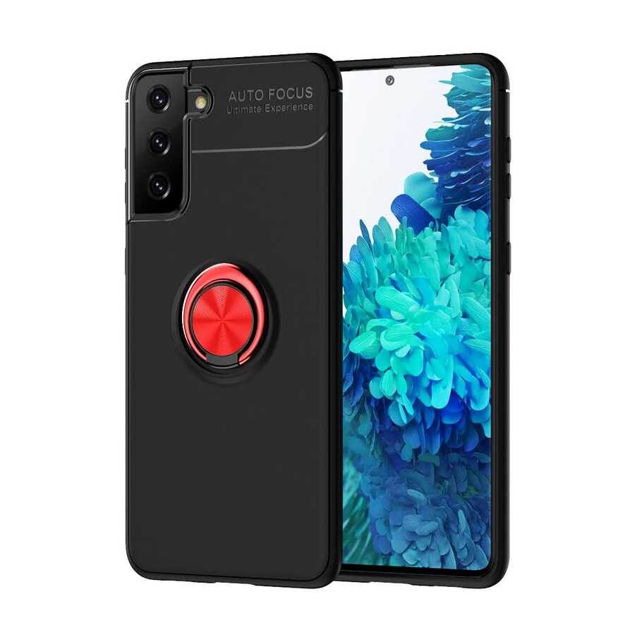 Galaxy S21 Kılıf Zore Ravel Silikon Kapak - Siyah-Kırmızı