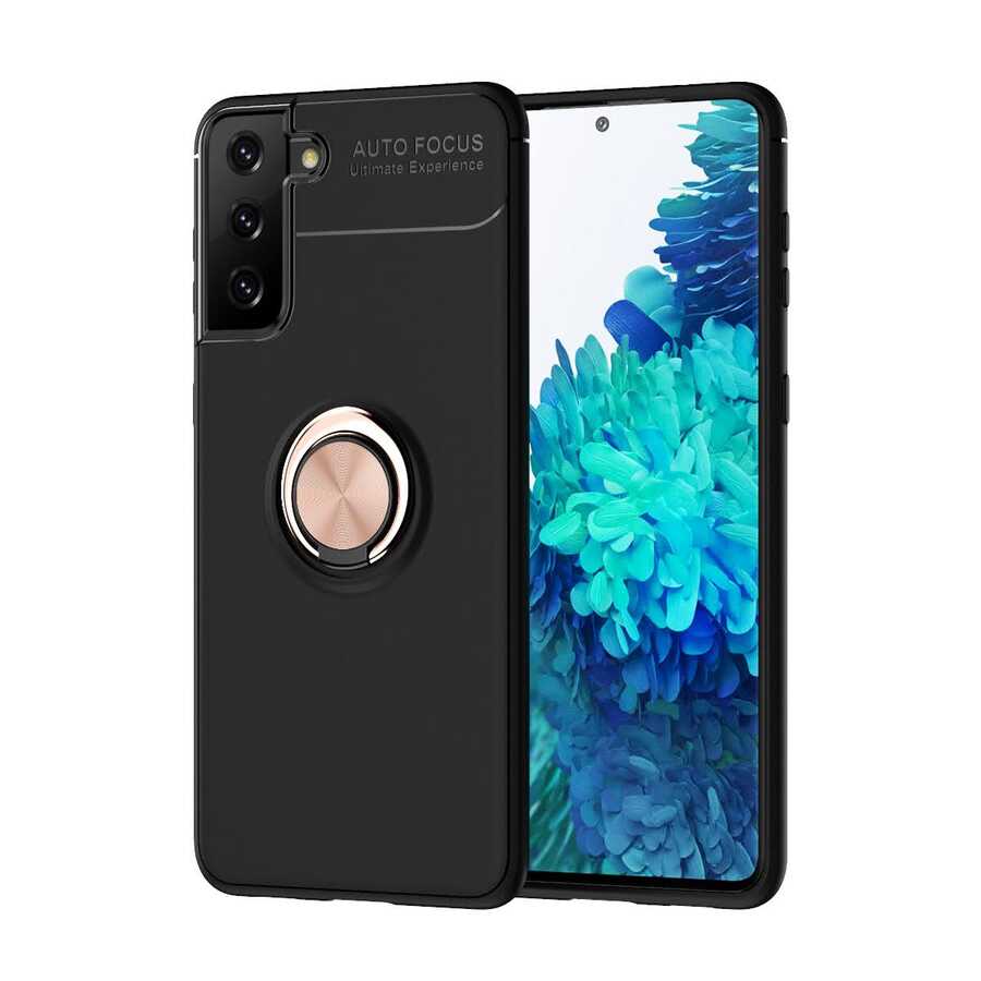 Galaxy S21 Kılıf Zore Ravel Silikon Kapak - Siyah-Rose Gold