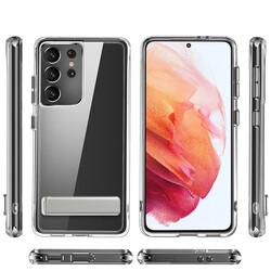 Galaxy S21 Ultra Case With Stand Transparent Silicone Zore L-Stand Cover - Zore