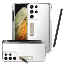 Galaxy S21 Ultra Case Zore Pen Compartment Stand Super Silicon Cover - Zore