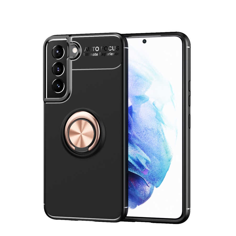 Galaxy S22 Kılıf Zore Ravel Silikon Kapak - Siyah-Rose Gold