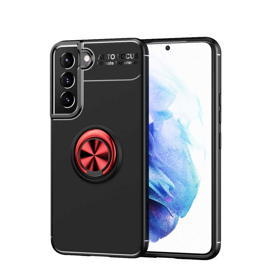 Galaxy S22 Kılıf Zore Ravel Silikon Kapak - Siyah-Kırmızı