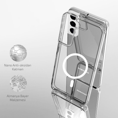 Galaxy S22 Plus Case Transparent Hard PC Zore Embos Cover with Magsafe Charging - 7