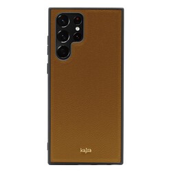 Galaxy S22 Ultra Kılıf Kajsa Luxe Collection Hakiki Deri Kapak Kahverengi