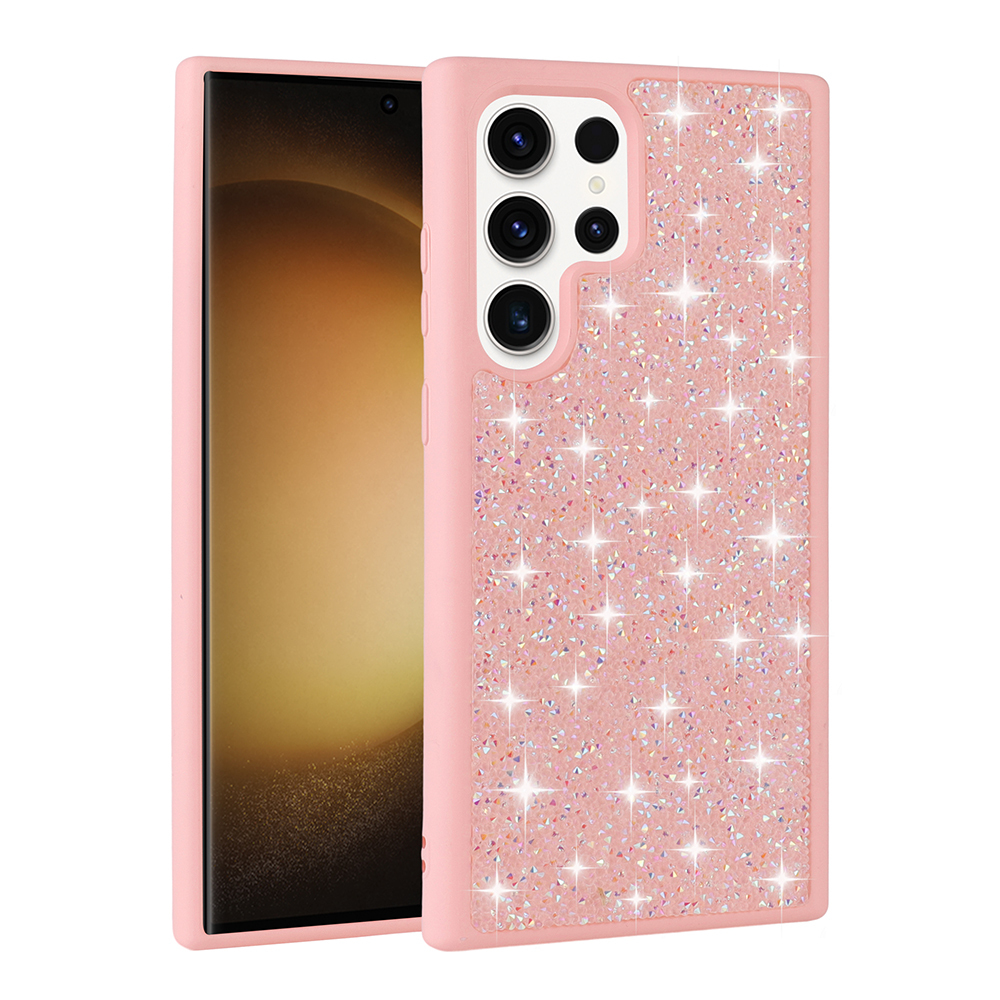 Galaxy S22 Ultra Kılıf Parlak Taşlı Tasarım NXXA Pırlanta Kapak - Pembe