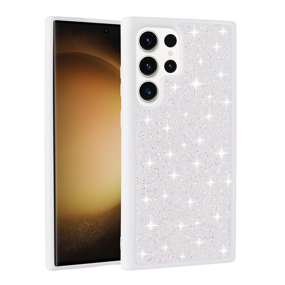 Galaxy S22 Ultra Kılıf Parlak Taşlı Tasarım NXXA Pırlanta Kapak - Beyaz