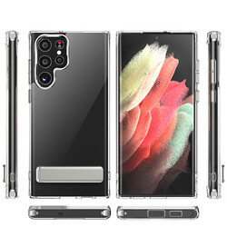 Galaxy S22 Ultra Kılıf Standlı Şeffaf Silikon Zore L-Stand Kapak - Zore