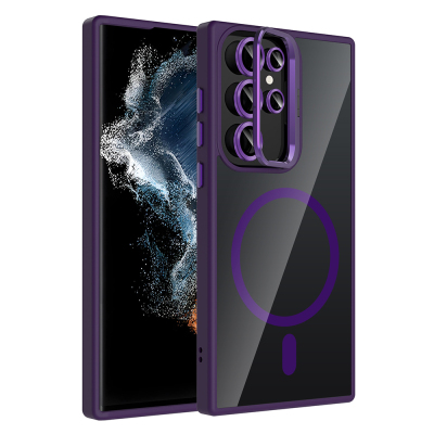 Galaxy S22 Ultra Kılıf Standlı ve Kamera Lens Hediyeli M-Safe Şarj Özellikli Zore Etro Kapak - Zore