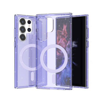 Galaxy S23 Ultra Kılıf M-safe Şarj Özellikli Parlayan Simli Saydam Renkli Zore Allstar Kapak - Zore