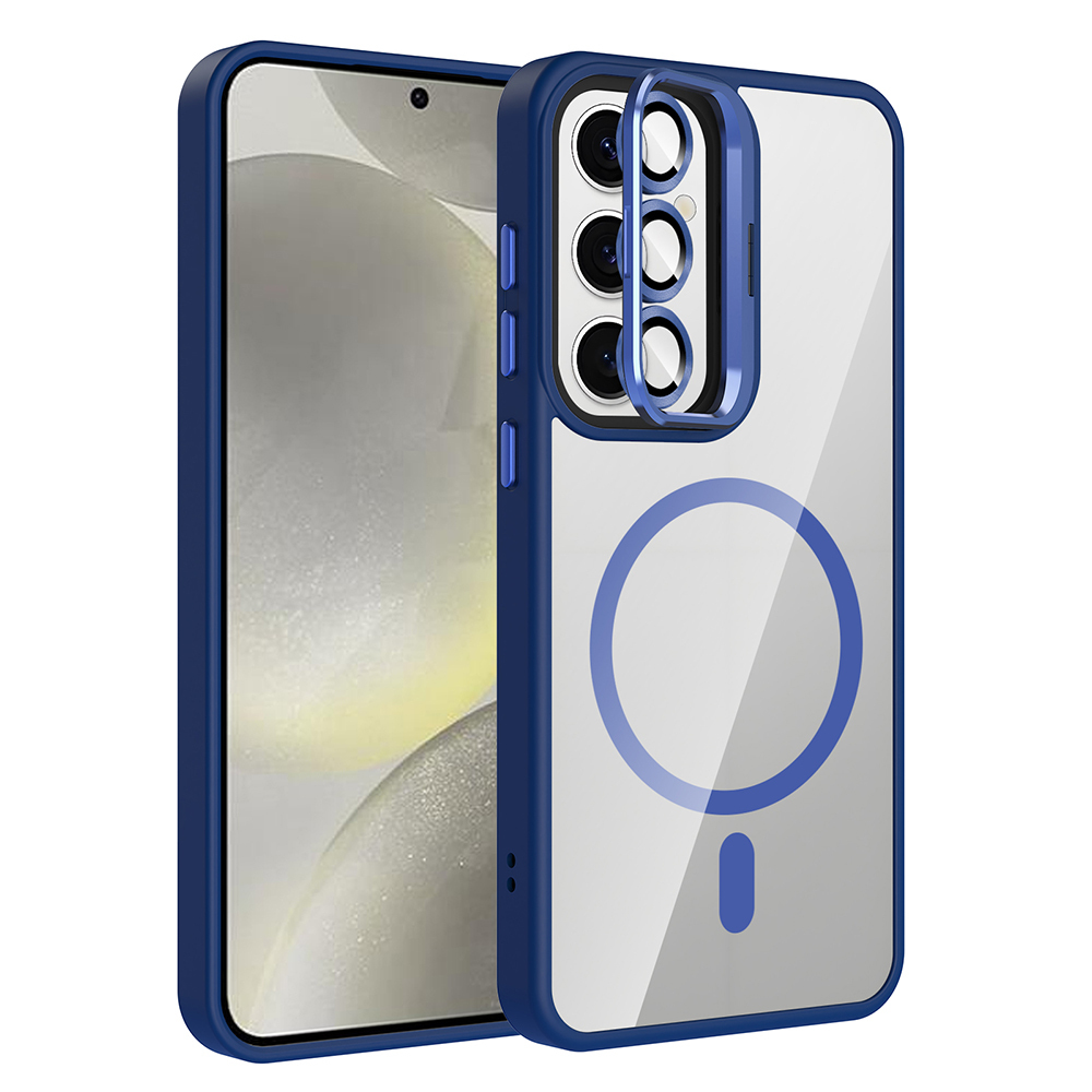Galaxy S24 FE Kılıf Standlı ve Kamera Lens Hediyeli M-Safe Şarj Özellikli NXXA Etro Kapak - Lacivert