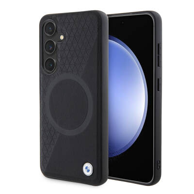 Galaxy S24 Kılıf BMW Orjinal Lisanslı M-safe Şarj Özellikli Yarım Dokulu Circle Leather Kapak - BMW