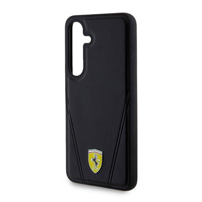 Galaxy S24 Kılıf Ferrari Orjinal Lisanslı M-safe Şarj Özellikli Sıcak Baskı V Çizgili Deri Kapak - 5