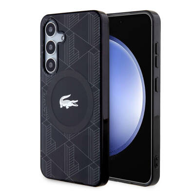 Galaxy S24 Kılıf Lacoste Orjinal Lisanslı M-safe Şarj Özellikli Çift Katmanlı Timsah Logolu Blend Monogram Kapak - Lacoste
