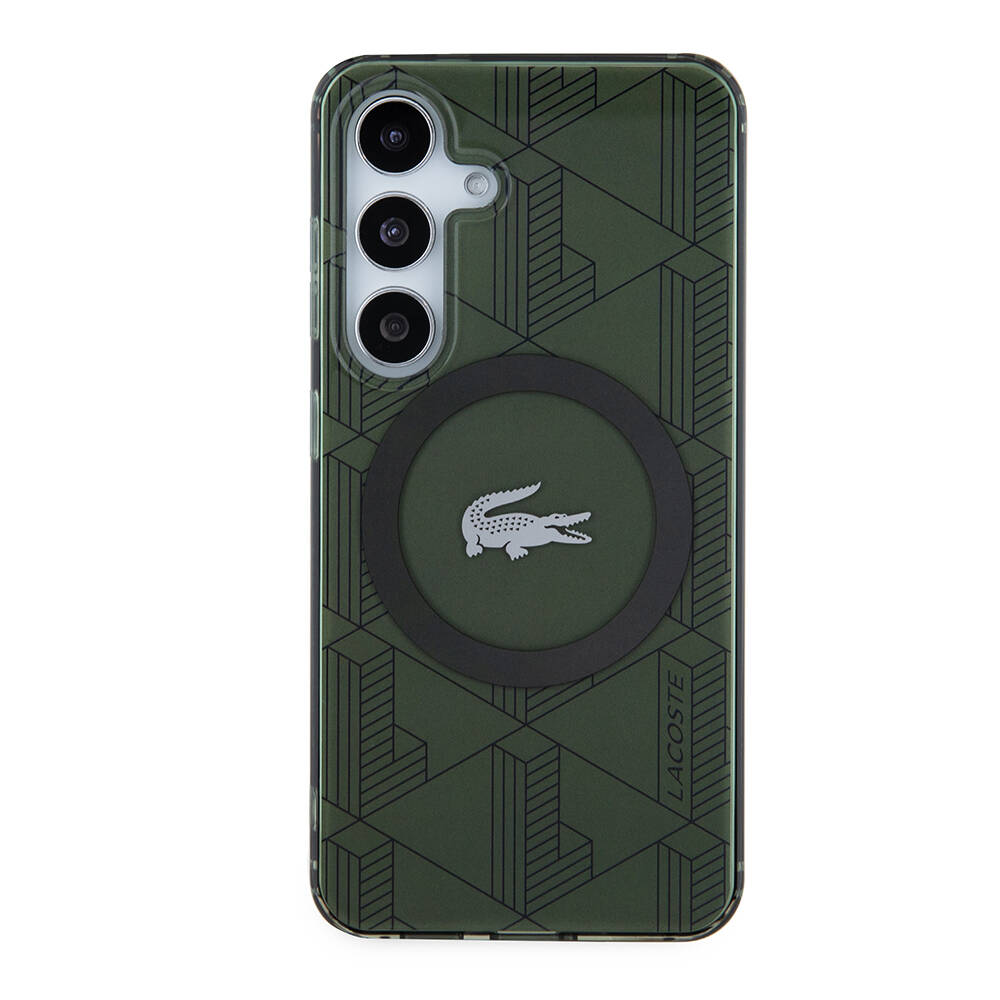 Galaxy S24 Kılıf Lacoste Orjinal Lisanslı M-safe Şarj Özellikli Çift Katmanlı Timsah Logolu Blend Monogram Kapak - Haki