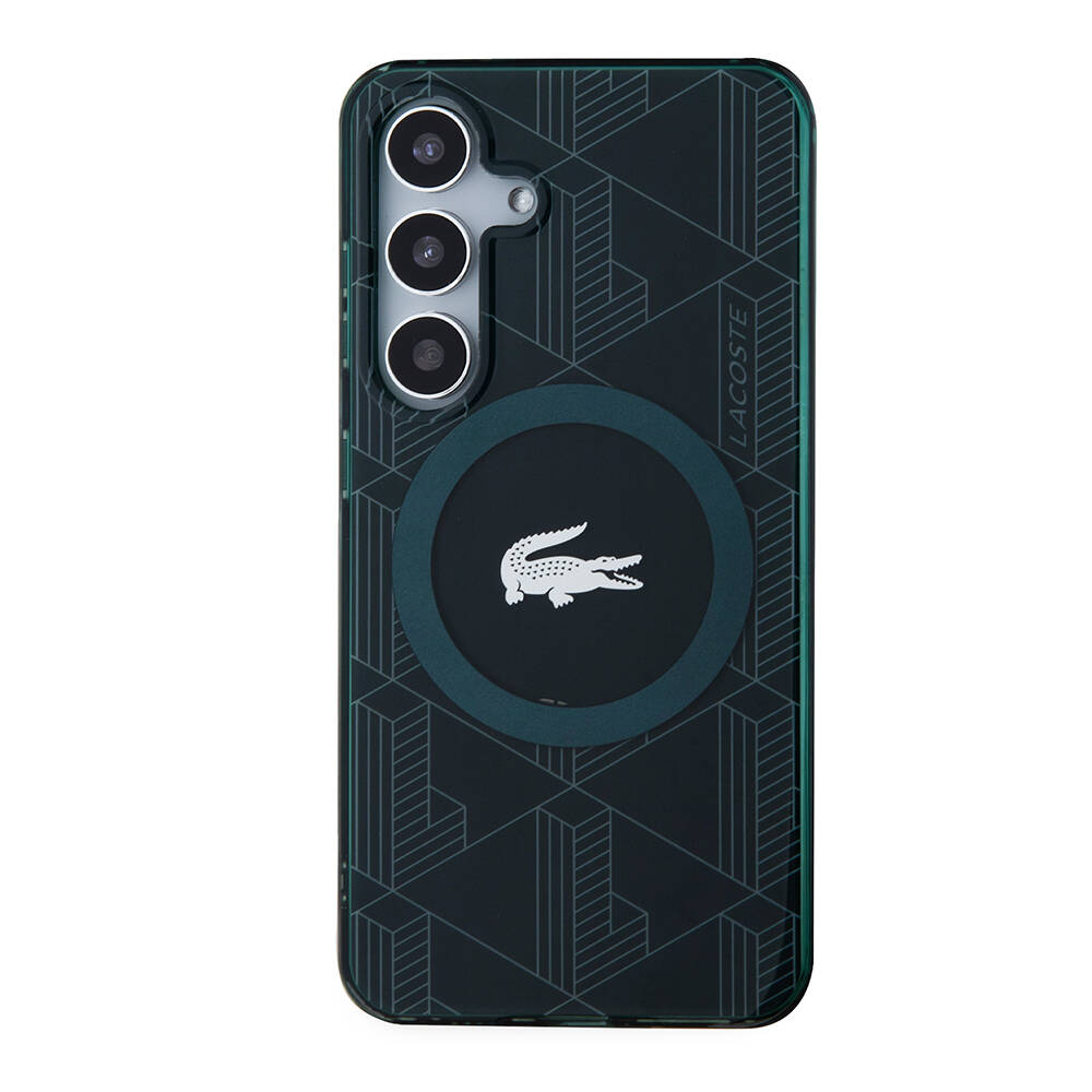 Galaxy S24 Kılıf Lacoste Orjinal Lisanslı M-safe Şarj Özellikli Çift Katmanlı Timsah Logolu Blend Monogram Kapak - Petrol Yeşil