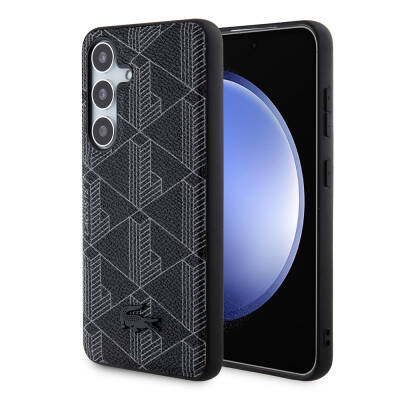 Galaxy S24 Kılıf Lacoste Orjinal Lisanslı M-safe Şarj Özellikli PU Deri Görünümlü Karışık Monogram Desenli Kapak - Lacoste