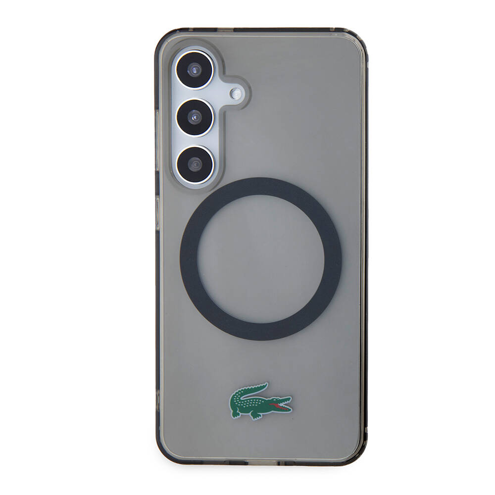 Galaxy S24 Kılıf Lacoste Orjinal Lisanslı M-safe Şarj Özellikli Transparan Timsah Logo Baskılı Kapak - Siyah