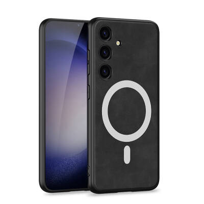 Galaxy S24 Kılıf M-safe Şarj Özellikli Deri Tasarımlı Zore Kıpta Nubuk Kapak - GKK