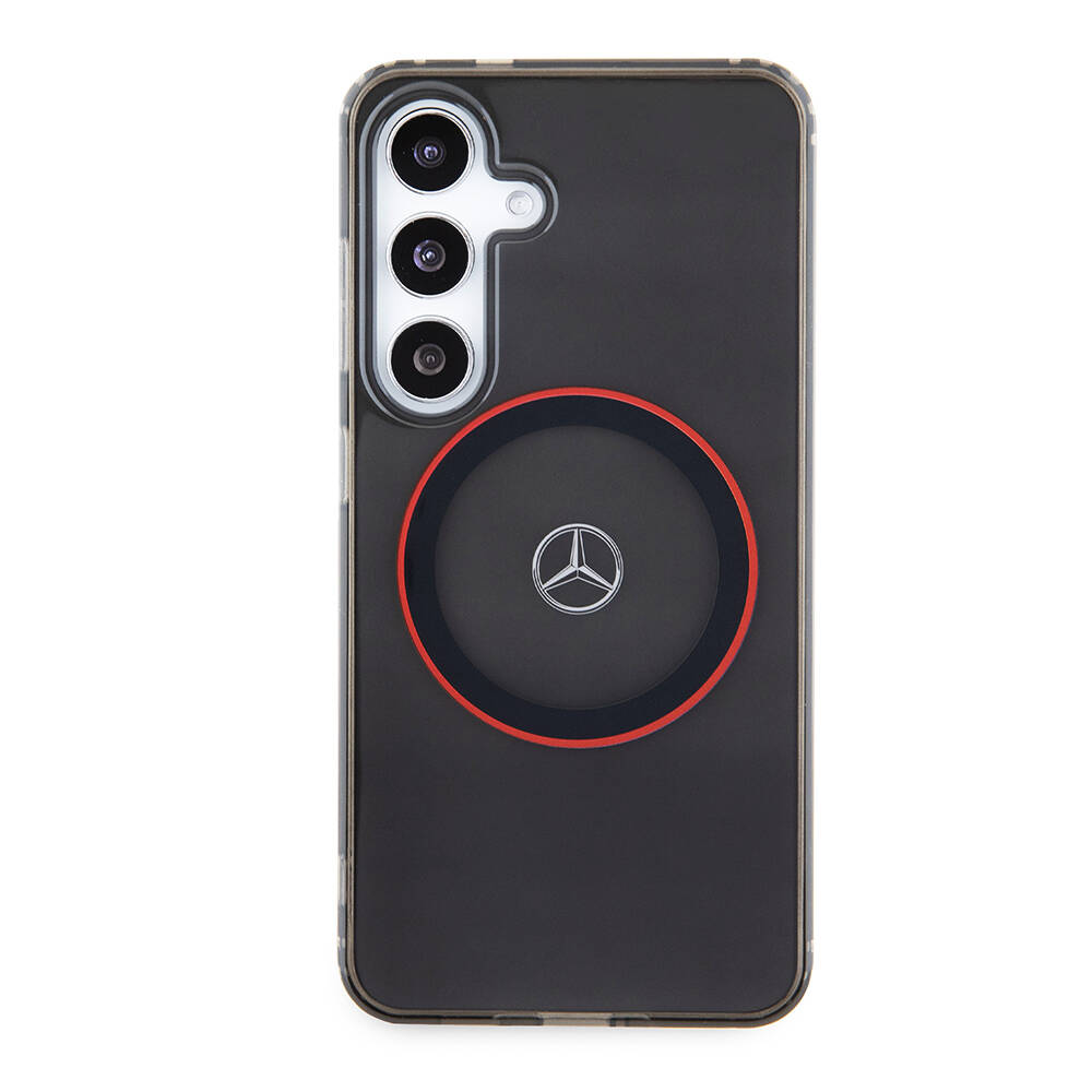 Galaxy S24 Kılıf Mercedes Benz Orjinal Lisanslı M-safe Şarj Özellikli IML Yıldız Logolu Red Ring Kapak - Siyah