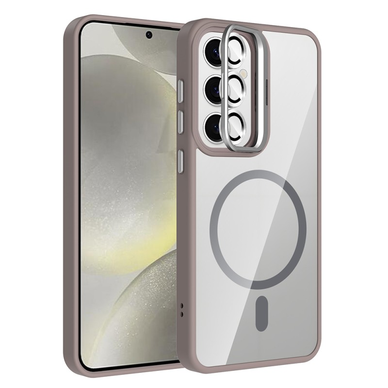 Galaxy S24 Kılıf Standlı ve Kamera Lens Hediyeli M-Safe Şarj Özellikli Zore Etro Kapak - 1