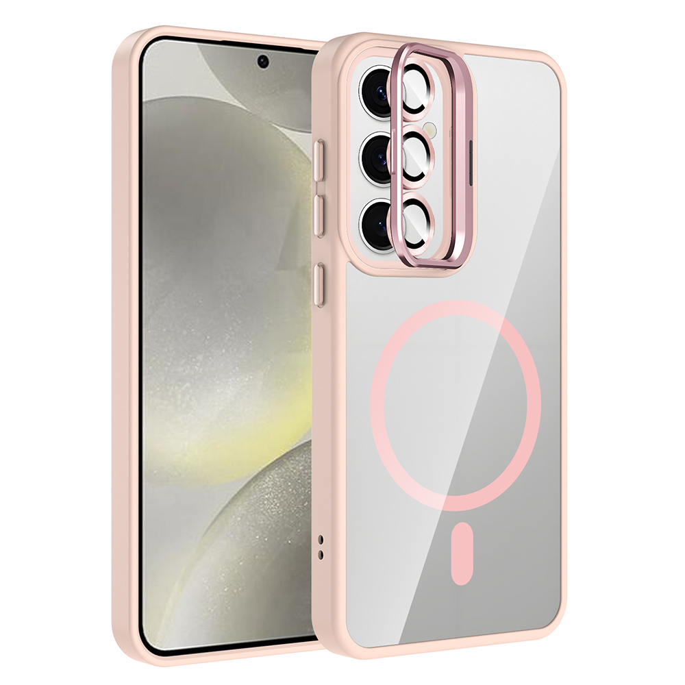 Galaxy S24 Kılıf Standlı ve Kamera Lens Hediyeli M-Safe Şarj Özellikli NXXA Etro Kapak - Pembe