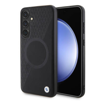 Galaxy S24 Plus Case BMW Original Licensed Magsafe Half Textured Circle Leather Cover with Charging Feature - BMW