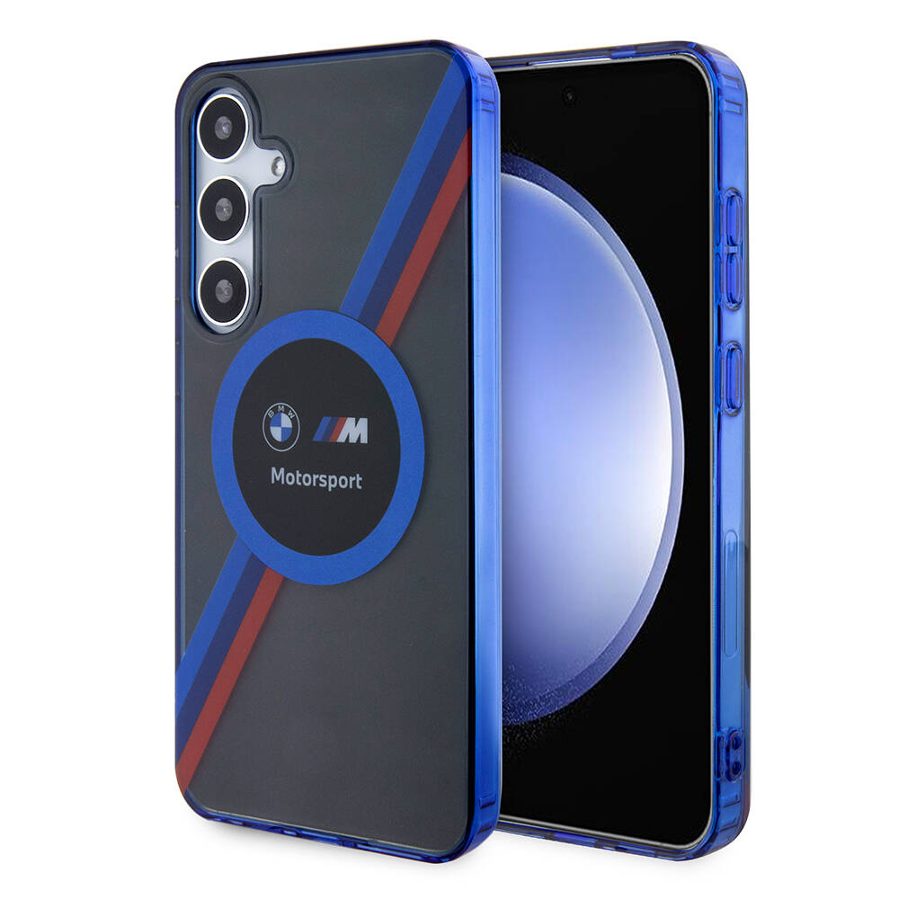 Galaxy S24 Plus Kılıf BMW Orjinal Lisanslı M Logolu Üç Renk Çizgili Motorsport Circle Kapak - Siyah