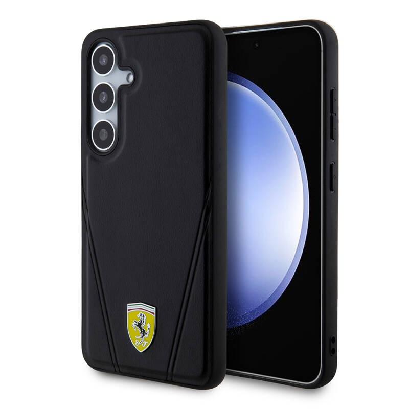 Galaxy S24 Plus Kılıf Ferrari Orjinal Lisanslı M-safe Şarj Özellikli Sıcak Baskı V Çizgili Deri Kapak - 1