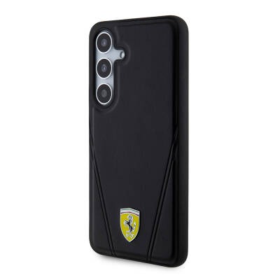 Galaxy S24 Plus Kılıf Ferrari Orjinal Lisanslı M-safe Şarj Özellikli Sıcak Baskı V Çizgili Deri Kapak - 2