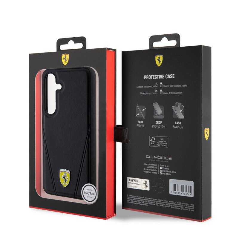 Galaxy S24 Plus Kılıf Ferrari Orjinal Lisanslı M-safe Şarj Özellikli Sıcak Baskı V Çizgili Deri Kapak - 7