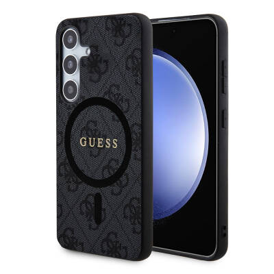 Galaxy S24 Plus Kılıf Guess Orjinal Lisanslı M-safe Şarj Özellikli PU Halkalı 4G Desenli Yazı Logolu Kapak - Guess