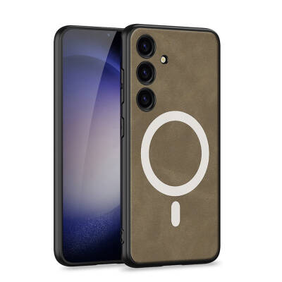 Galaxy S24 Plus Kılıf M-safe Şarj Özellikli Deri Tasarımlı Zore Kıpta Nubuk Kapak - GKK