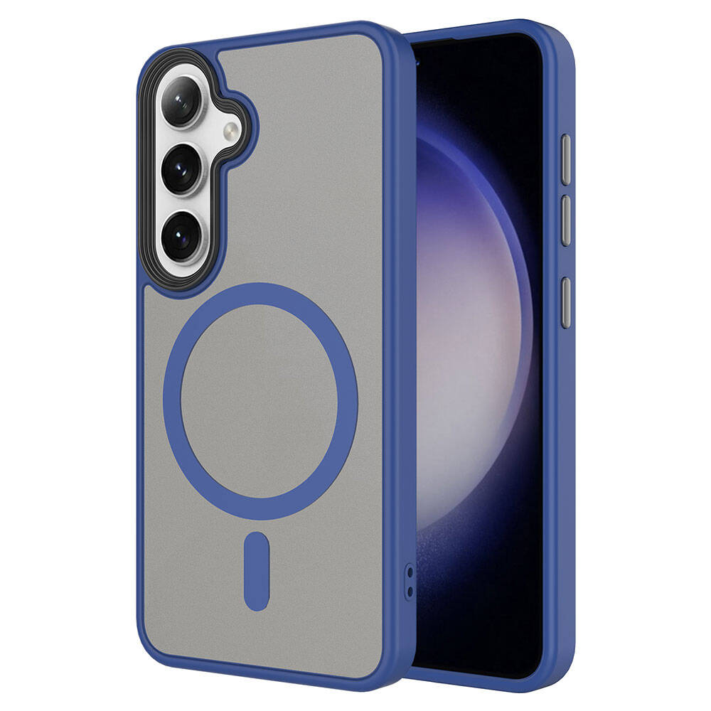 Galaxy S24 Plus Kılıf Sert PC Arka Yüzey Wireless Şarj Özellikli Zore Flet M-safe Kapak - Lacivert