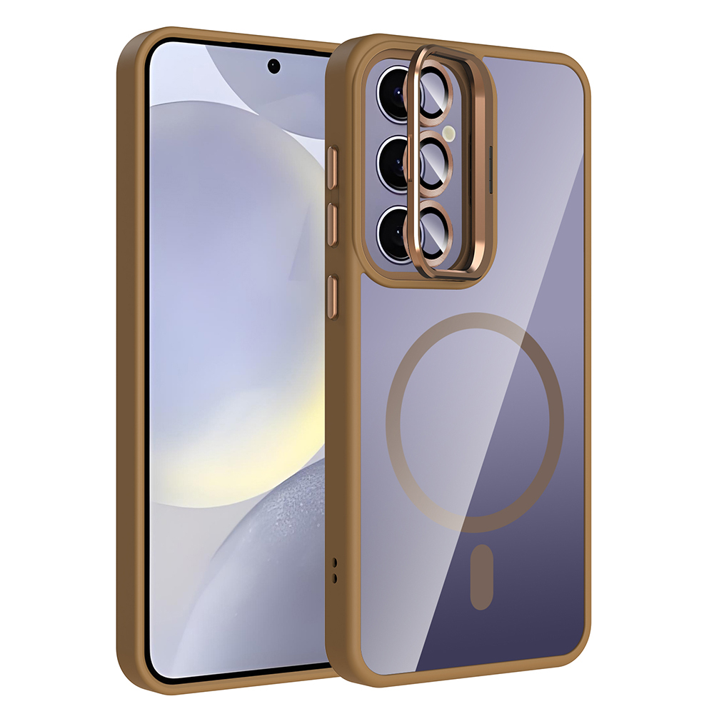 Galaxy S24 Plus Kılıf Standlı ve Kamera Lens Hediyeli M-Safe Şarj Özellikli NXXA Etro Kapak - Desert