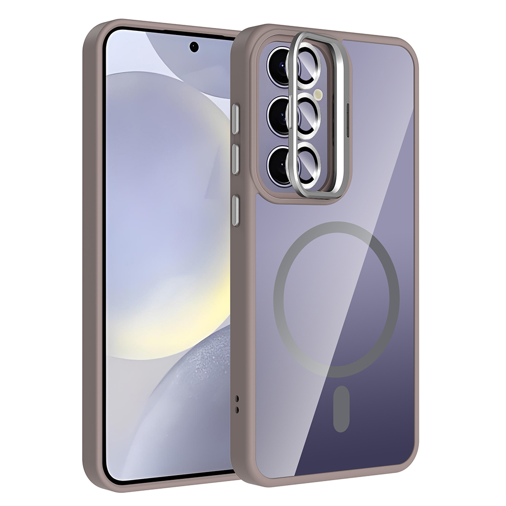 Galaxy S24 Plus Kılıf Standlı ve Kamera Lens Hediyeli M-Safe Şarj Özellikli NXXA Etro Kapak - Gri