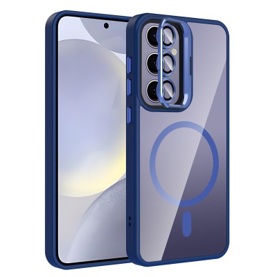 Galaxy S24 Plus Kılıf Standlı ve Kamera Lens Hediyeli M-Safe Şarj Özellikli Zore Etro Kapak - 6
