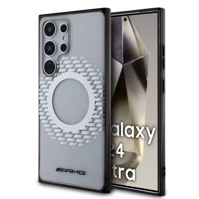 Galaxy S24 Ultra Kılıf AMG Orjinal Lisanslı M-safe Şarj Özellikli Eşkenar Dörtgen Desenli Transparan Kapak - AMG