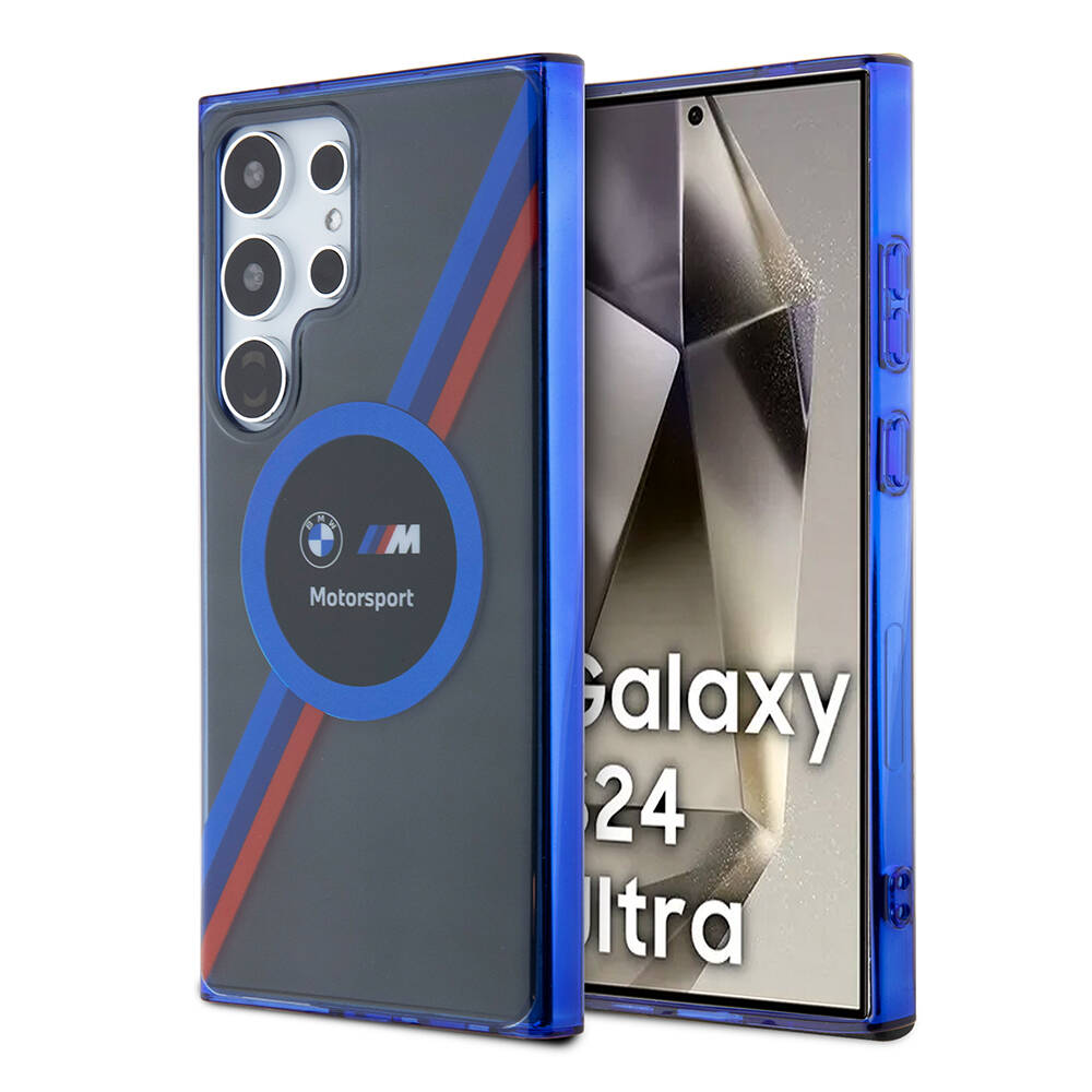 Galaxy S24 Ultra Kılıf BMW Orjinal Lisanslı M Logolu Üç Renk Çizgili Motorsport Circle Kapak - Siyah
