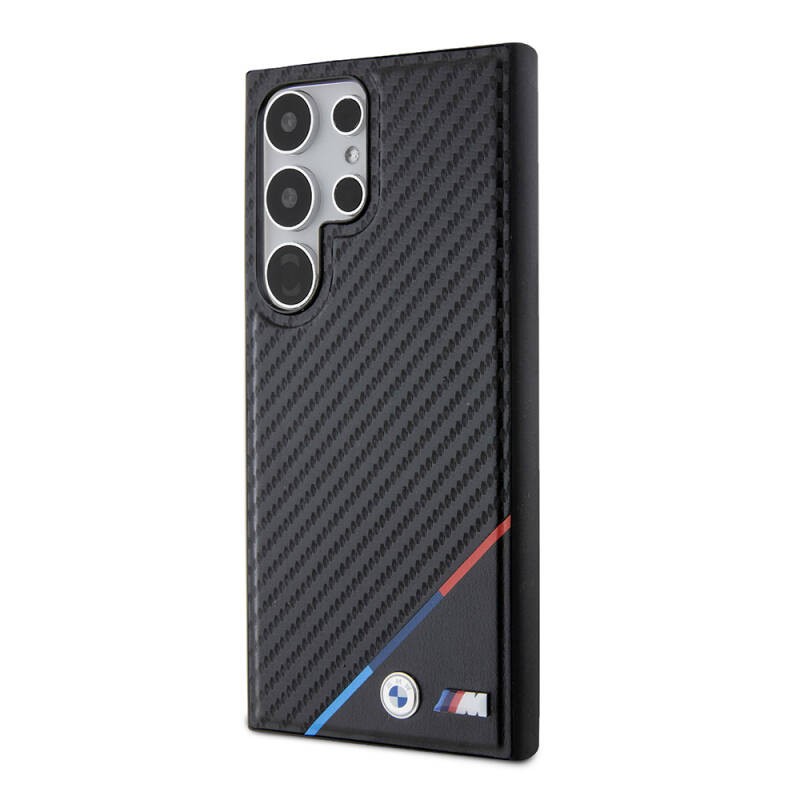 Galaxy S24 Ultra Kılıf BMW Orjinal Lisanslı M-safe Şarj Özellikli M Logolu Üç Çizgili PU Karbon Kapak - 2